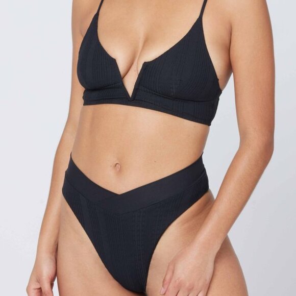 Pointelle Rib Court Bikini Bottom - Black - Picture 4 of 8